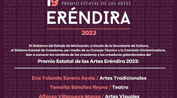 Anuncia Secum a los ganadores del Premio de las Artes Eréndira